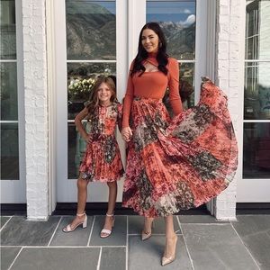 SOLD OUT Rachel Parcell Pleated Midi Skirt- Rust Patchwork